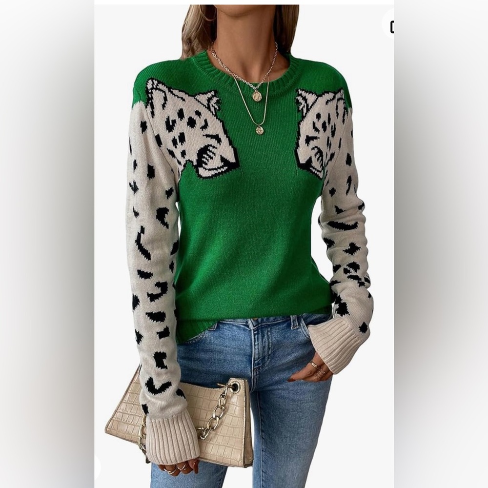 Green Snow Leopard Sweater (size S)